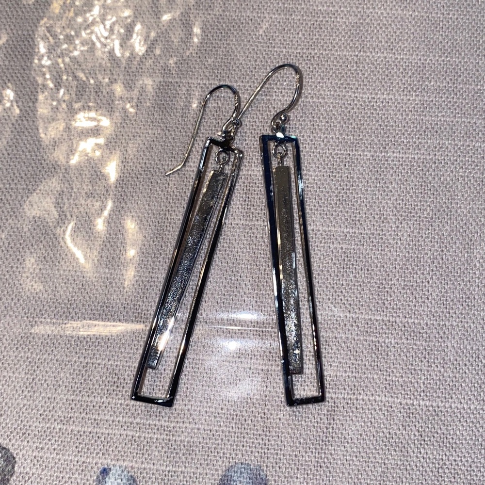 Silver Rectangular Drop Earrings